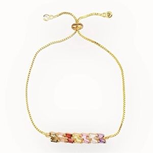 NEW Gold plated, stainless steel rainbow stones adjustable bracelet